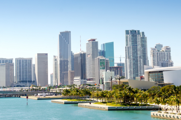 Panoramic view of the downtown Miami skyline, Florida, USA.