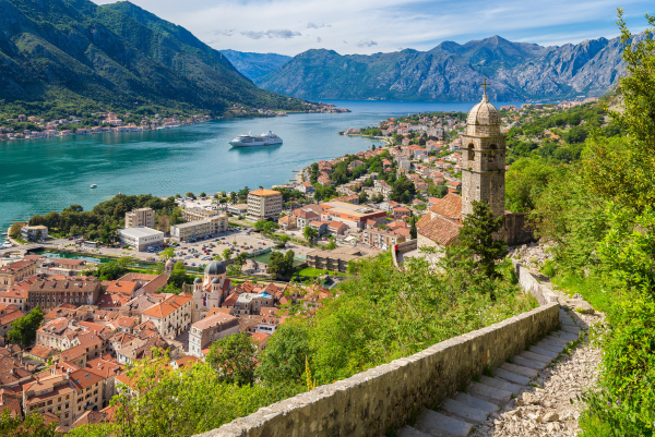 Historic town of Kotor with Bay of Kotor in summer, Montenegro